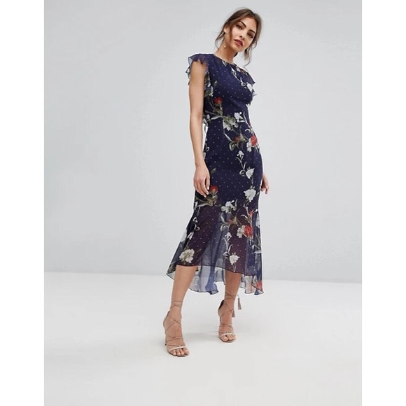 ASOS hope&ivy embroidered midi dress w/ peplum hem - Picture 2 of 11
